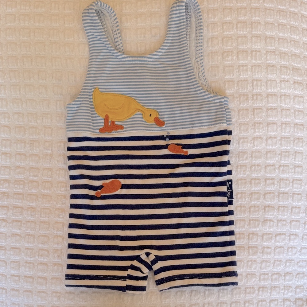 Striped Old-Fashioned Swimsuit from Le Top with Embroidered Duck & Fish Motif